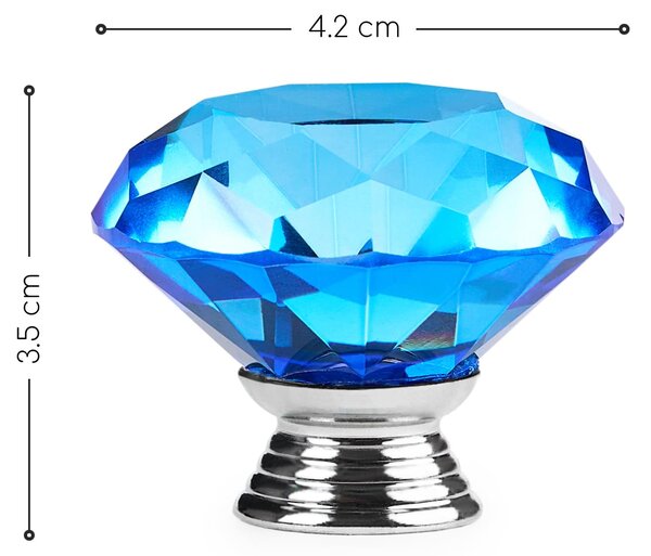Buton maner mobilier onuvio™, forma diamant, diamond cut luxury, cristal k9, diametru 40mm, baza aliaj zinc aluminiu - albastru