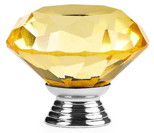 Buton maner mobilier onuvio™, forma diamant, diamond cut luxury, cristal k9, diametru 40mm, baza aliaj zinc aluminiu - galben