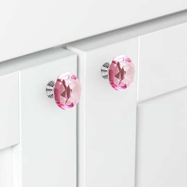 Buton maner mobilier onuvio™, forma diamant, diamond cut luxury, cristal k9, diametru 40mm, baza aliaj zinc aluminiu - roz