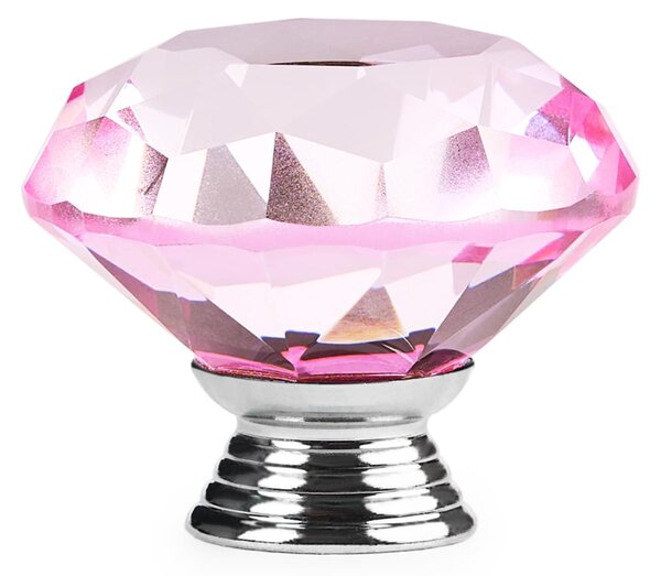 Buton maner mobilier onuvio™, forma diamant, diamond cut luxury, cristal k9, diametru 40mm, baza aliaj zinc aluminiu - roz