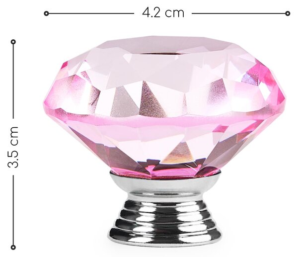 Buton maner mobilier onuvio™, forma diamant, diamond cut luxury, cristal k9, diametru 40mm, baza aliaj zinc aluminiu - roz