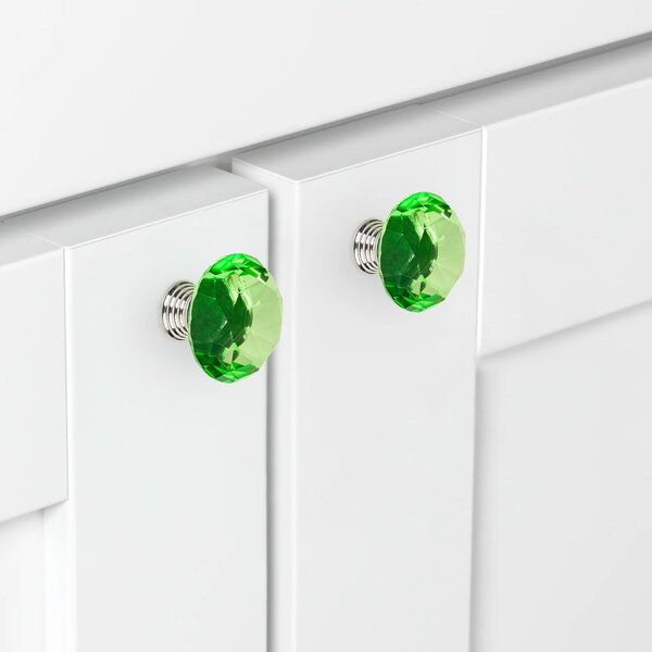 Buton maner mobilier onuvio™, forma diamant, diamond cut luxury, cristal k9, diametru 40mm, baza aliaj zinc aluminiu - verde