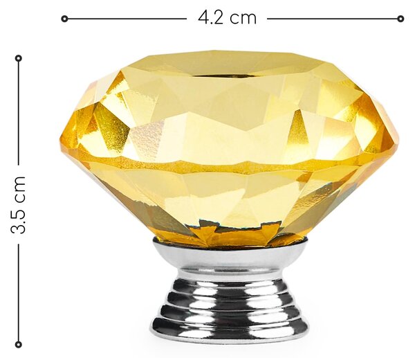 Buton maner mobilier onuvio™, forma diamant, diamond cut luxury, cristal k9, diametru 40mm, baza aliaj zinc aluminiu - galben