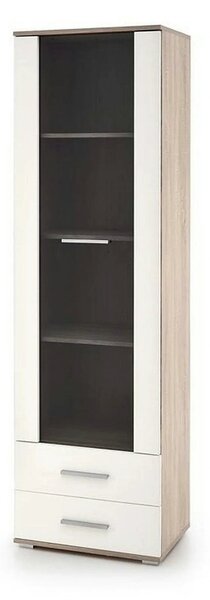 Vitrina LIMA, alb/stejar sonoma, PAL/sticla, 60x40x200 cm