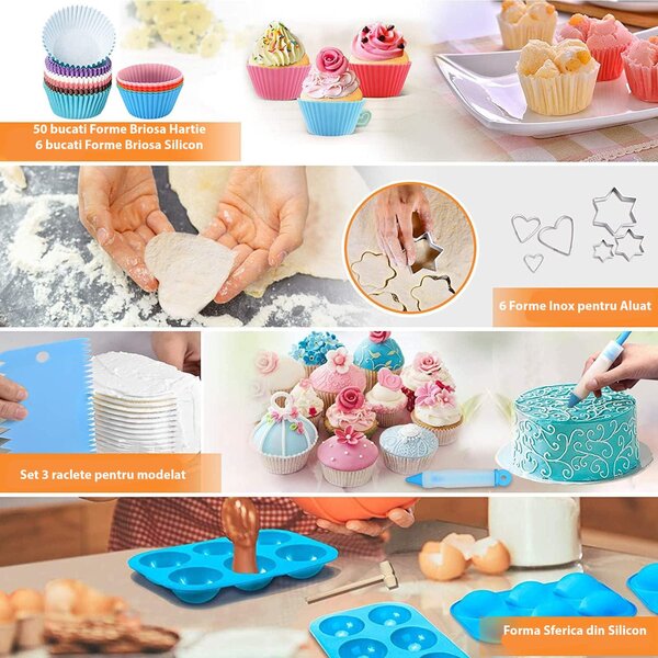 Set cofetarie/patiserie 236 piese pentru ornat prajituri sautorturi cu geanta transport, onuvio®