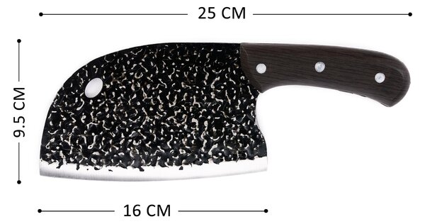 Cutit incepatori tip satar almazan, onuvio®, universal pentru bucătărie, feliat, tranșat, tocat, otel carbon, lama forjata, 250mm - negru