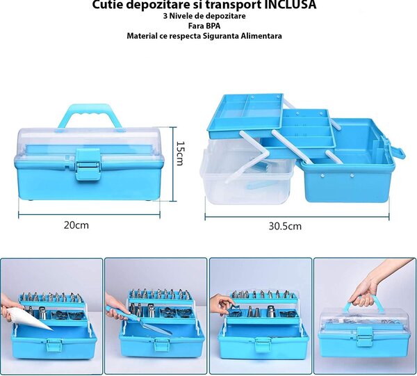 Set cofetarie/patiserie 236 piese pentru ornat prajituri sautorturi cu geanta transport, onuvio®