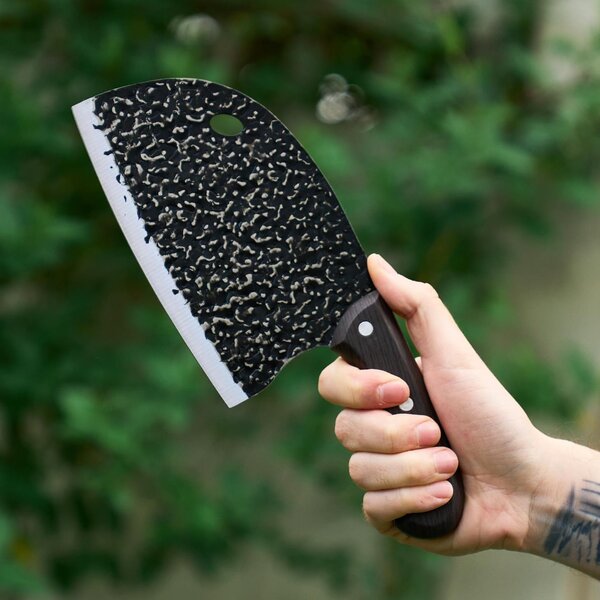 Cutit incepatori tip satar almazan, onuvio®, universal pentru bucătărie, feliat, tranșat, tocat, otel carbon, lama forjata, 250mm - negru