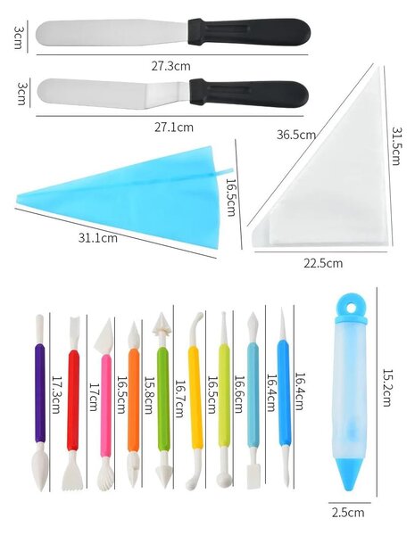 Set platou rotativ pentru patiserie/cofetarie 110 piese, duze pentru ornat si taietor blat, onuvio™ gea