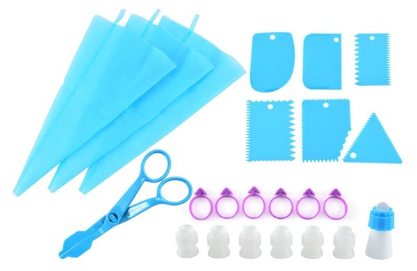 Set platou rotativ pentru patiserie/cofetarie 110 piese, duze pentru ornat si taietor blat, onuvio™ gea