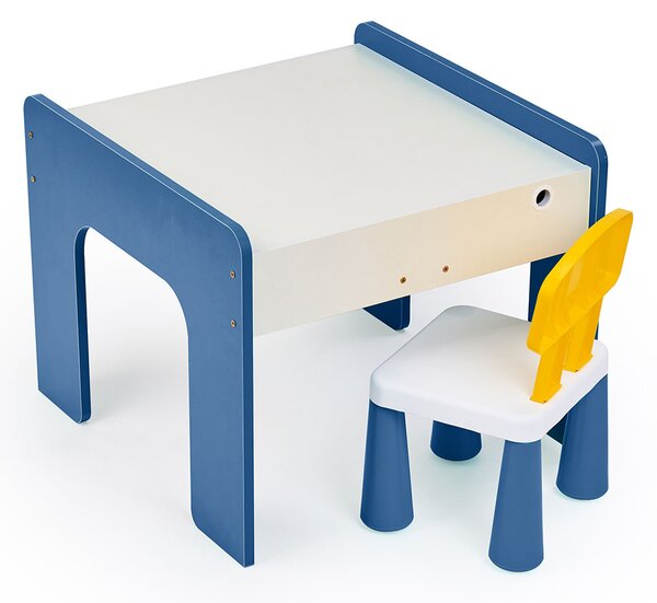 Măsuță multifuncțională pentru copii, folosita la activitati creative, construit modular cu blocuri, depozitare, desenat, colorat, din lemn mdf, scaun inclus, 57x57x45, 3-6 ani, onuvio® - albas