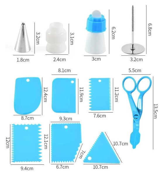Set platou rotativ pentru patiserie/cofetarie 110 piese, duze pentru ornat si taietor blat, onuvio™ gea