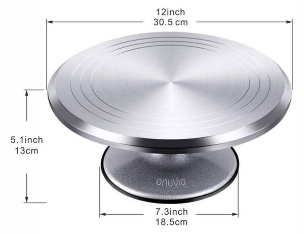 Platou rotativ onuvio® pentru ornat torturi, cofetărie și patiserie, aliaj de aluminiu, bază antiaderentă, stabil, ușor de curățat, 30 cm, 1.8 kg