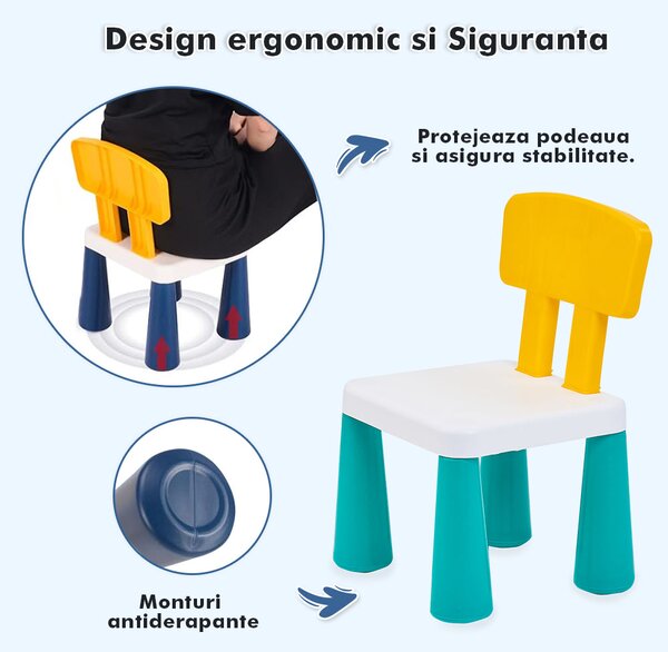 Măsuță multifuncțională pentru copii, folosita la activitati creative, construit modular cu blocuri, depozitare, desenat, colorat, din lemn mdf, scaun inclus, 57x57x45, 3-6 ani, onuvio® - verde