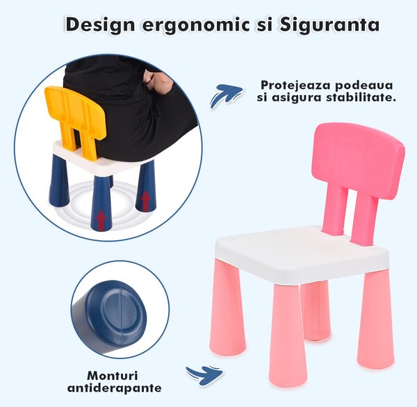 Măsuță multifuncțională pentru copii, folosita la activitati creative, construit modular cu blocuri, depozitare, desenat, colorat, din lemn mdf, scaun inclus, 57x57x45, 3-6 ani, onuvio® - roz