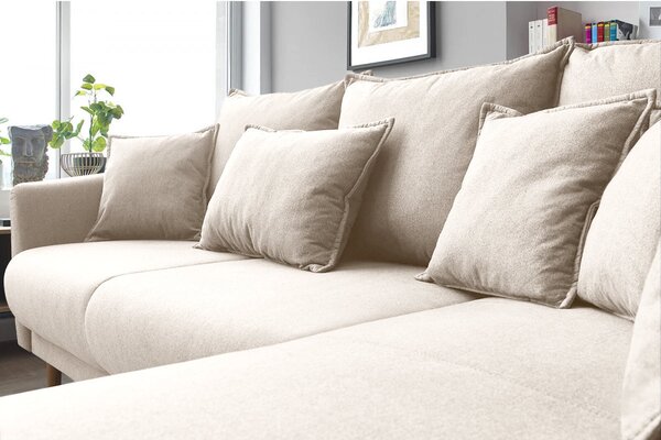 Colțar Extensibil JULIET, cu ladă de depozitare, variante stânga/dreapta, 240x166x95 cm, Crem-Loft / Dreapta