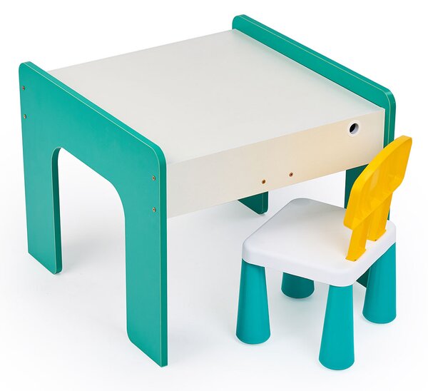 Măsuță multifuncțională pentru copii, folosita la activitati creative, construit modular cu blocuri, depozitare, desenat, colorat, din lemn mdf, scaun inclus, 57x57x45, 3-6 ani, onuvio® - verde