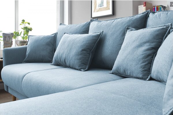 Colțar Extensibil JULIET, cu ladă de depozitare, variante stânga/dreapta, 240x166x95 cm, Albastru-Loft / Dreapta