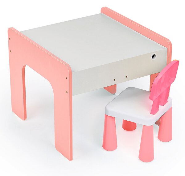 Măsuță multifuncțională pentru copii, folosita la activitati creative, construit modular cu blocuri, depozitare, desenat, colorat, din lemn mdf, scaun inclus, 57x57x45, 3-6 ani, onuvio® - roz