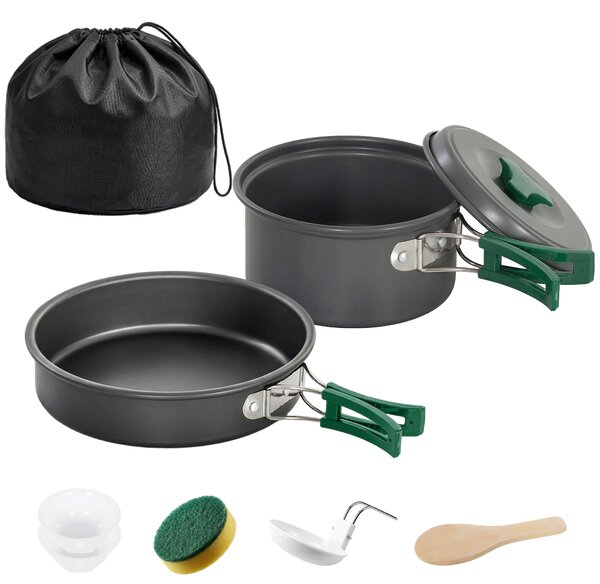 Set Vase Camping Outsunny, Kit 8 Piese Ultraușor, Mânere Anti-Arsură, Gri | Aosom Romania