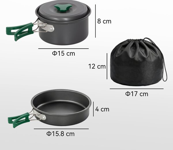 Set Vase Camping Outsunny, Kit 8 Piese Ultraușor, Mânere Anti-Arsură, Gri | Aosom Romania
