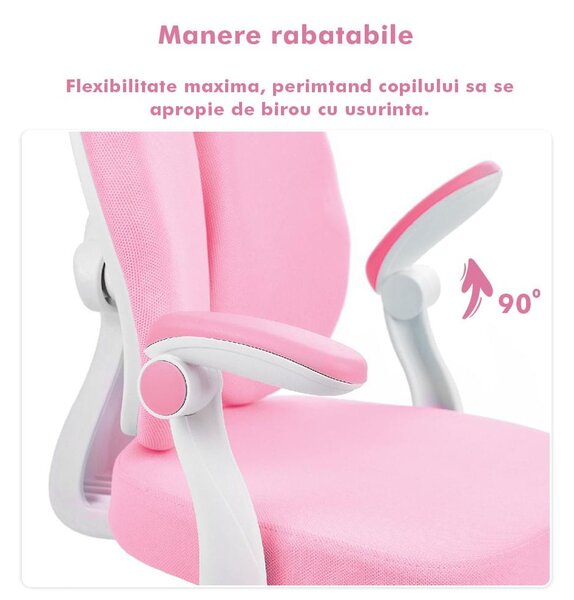 Scaun ergonomic onuvio® reglabil pentru clasele primare - invățarea poziției corecte la birou, suport pentru picioare, manere rabatabile, material rezistent la uzură, murdărie și lichide, cu r