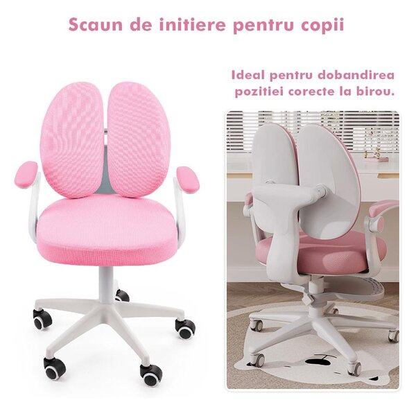 Scaun ergonomic onuvio® reglabil pentru clasele primare - invățarea poziției corecte la birou, suport pentru picioare, manere rabatabile, material rezistent la uzură, murdărie și lichide, cu r