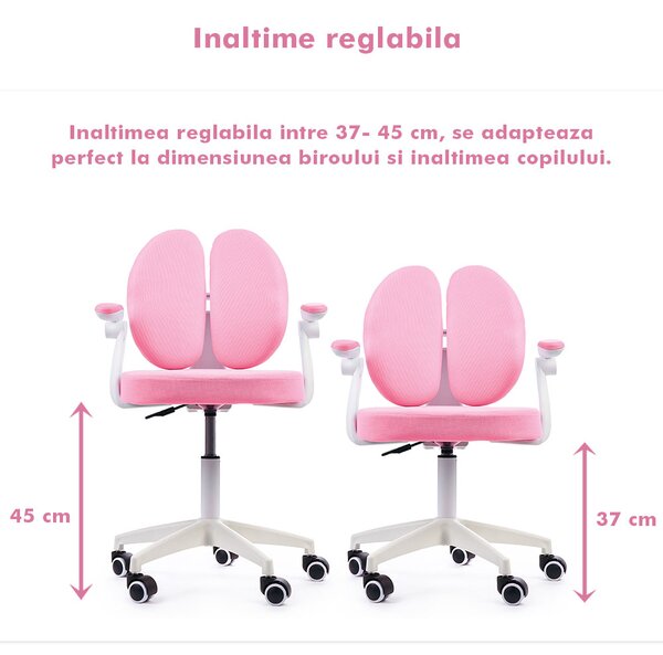 Scaun ergonomic onuvio® reglabil pentru clasele primare - invățarea poziției corecte la birou, suport pentru picioare, manere rabatabile, material rezistent la uzură, murdărie și lichide, cu r