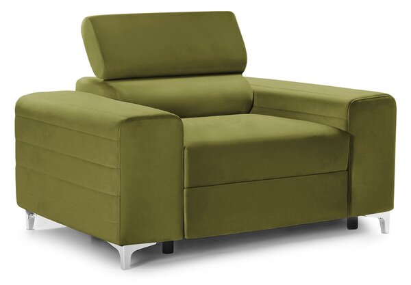 Fotoliu TIME NEW, tetieră reglabilă, suport lombar, 125x97x94 cm, Verde-Olive-Velluto