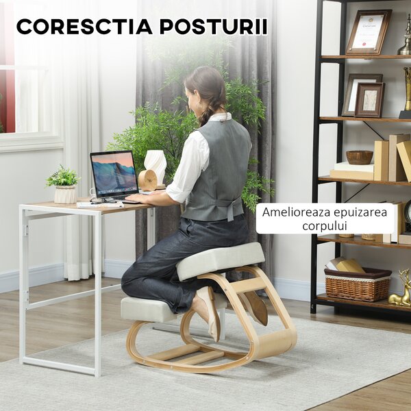 Vinsetto Scaun ergonomic pentru genunchi din mesteacăn și pernă Crem | Aosom Romania