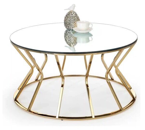 Masuta cafea AFINA, oglinda/auriu, sticla/otel, 90x90x46 cm