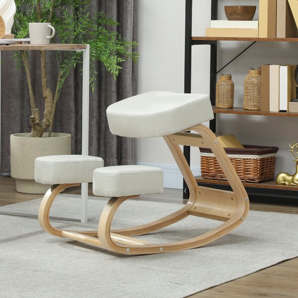 Vinsetto Scaun ergonomic pentru genunchi din mesteacăn și pernă Crem | Aosom Romania