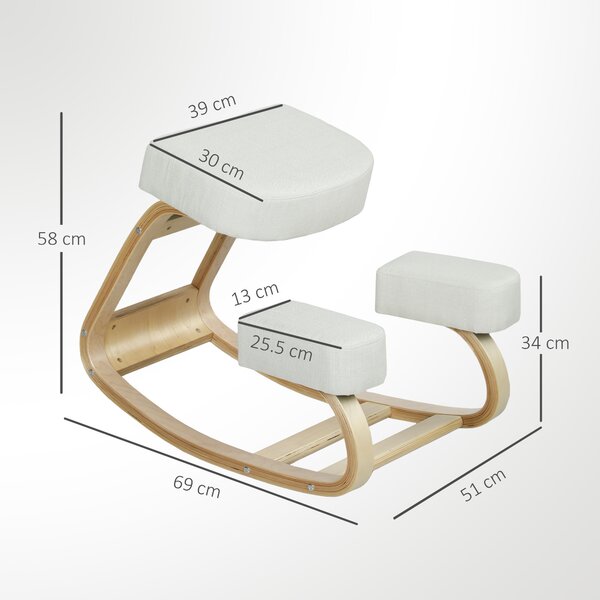 Vinsetto Scaun ergonomic pentru genunchi din mesteacăn și pernă Crem | Aosom Romania