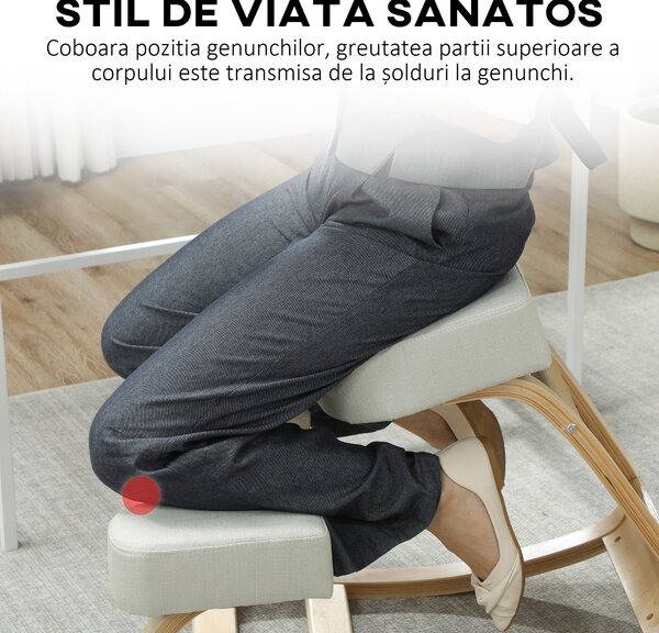 Vinsetto Scaun ergonomic pentru genunchi din mesteacăn și pernă Crem | Aosom Romania