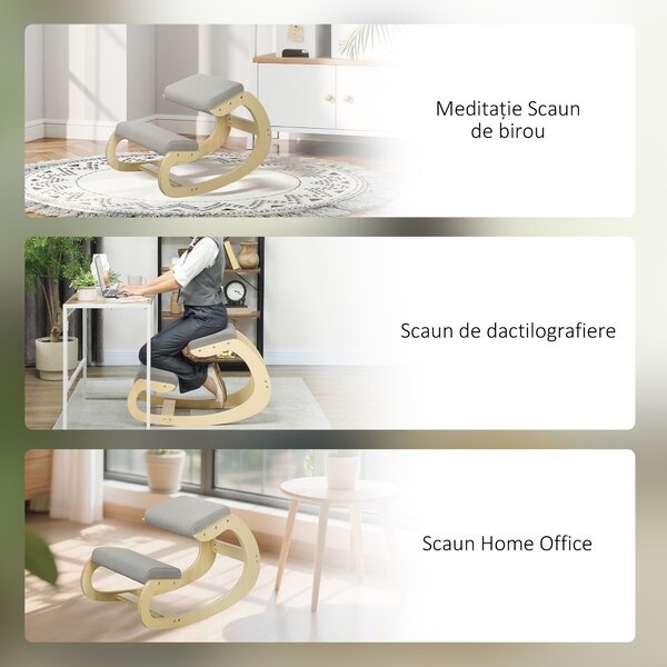 HOMCOM Scaun pentru genunchi din țesătură cu aspect de in și lemn, Gri deschis | Aosom Romania