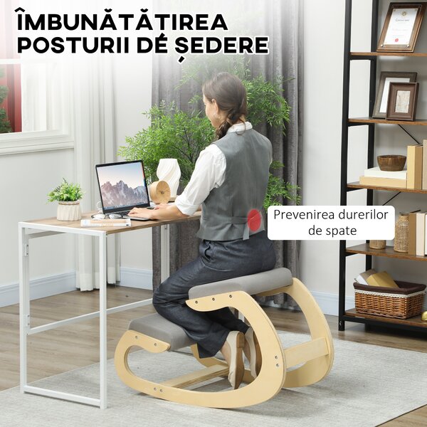 HOMCOM Scaun pentru genunchi din țesătură cu aspect de in și lemn, Gri deschis | Aosom Romania