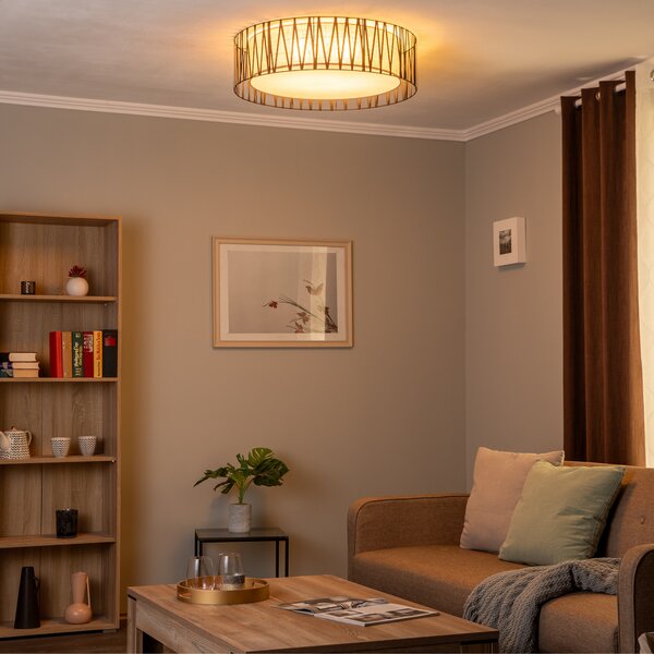 TK Lighting Plafonieră Harmony, negru, iută naturală, Ø 72 cm, reglabil, Negru, Camera de zi / sufragerie, Metal, Modern