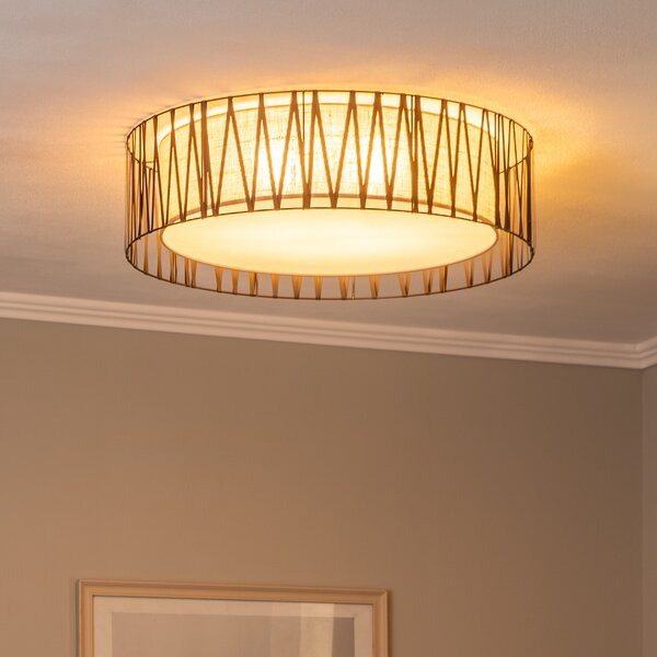 TK Lighting Plafonieră Harmony, negru, iută naturală, Ø 72 cm, reglabil, Negru, Camera de zi / sufragerie, Metal, Modern