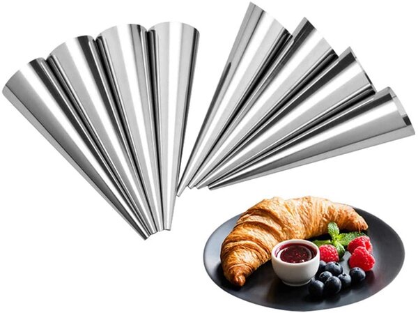 Set 8 conuri/duiuri din inox pentru prajituri / cornulete / cornete, 14 cm, onuvio™