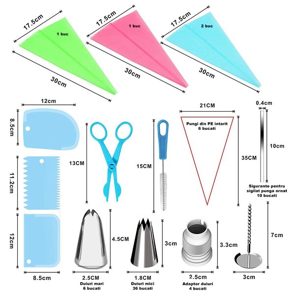 Set cofetarie/patiserie, 72 piese, duiuri pentru ornat si decorat prajituri, torturi, onuvio™