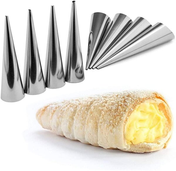 Set 8 conuri/duiuri din inox pentru prajituri / cornulete / cornete, 14 cm, onuvio™