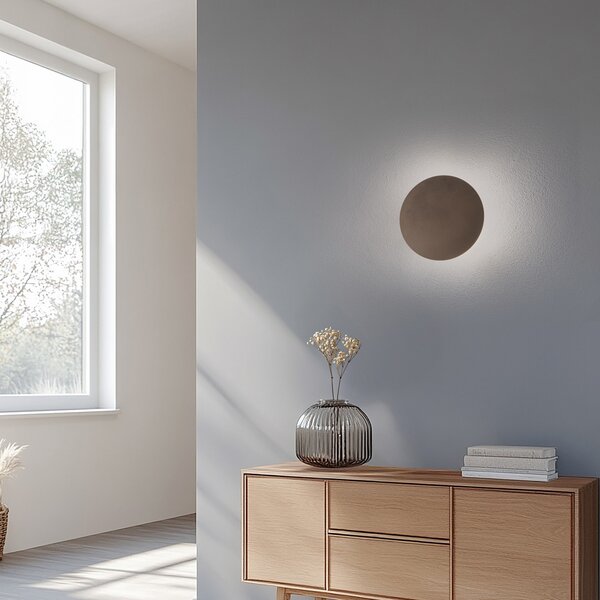 TK Lighting Aplică Luna, maro, lumină indirectă, Ø 30 cm, oțel, reglabil, Maro / Rugină, Camera de zi / sufragerie, Metal