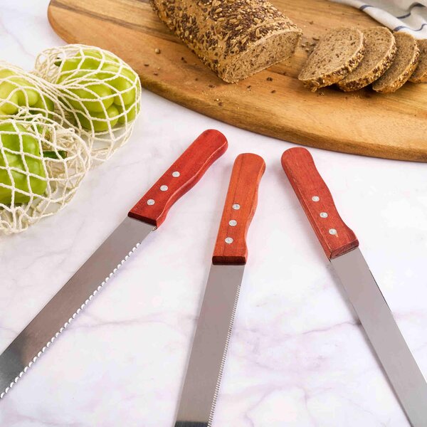 Set 3 cutite profesionale lungime mare 47.5 cm pentru cofetarie si patiserie, ghidaj pentru taiat blat tort, onuvio®