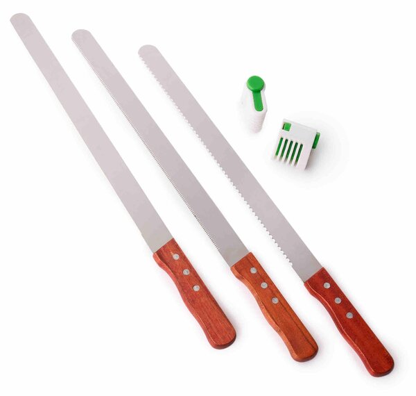 Set 3 cutite profesionale lungime mare 47.5 cm pentru cofetarie si patiserie, ghidaj pentru taiat blat tort, onuvio®