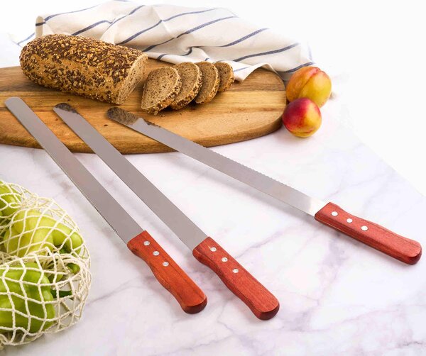 Set 3 cutite profesionale lungime mare 47.5 cm pentru cofetarie si patiserie, ghidaj pentru taiat blat tort, onuvio®