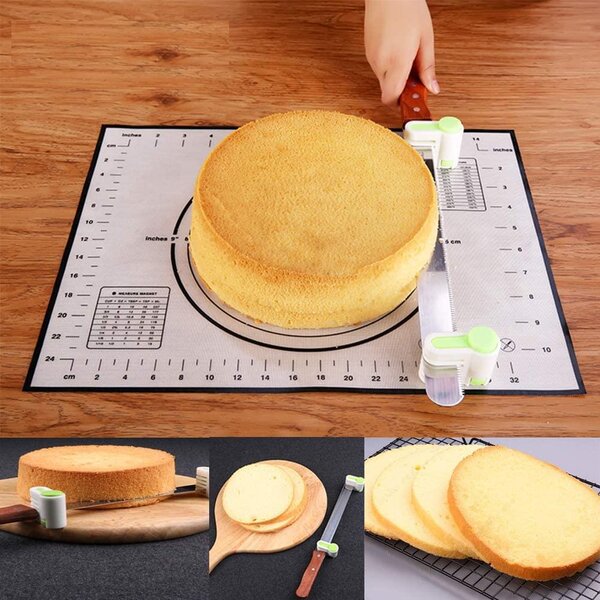 Set 3 cutite profesionale lungime mare 47.5 cm pentru cofetarie si patiserie, ghidaj pentru taiat blat tort, onuvio®