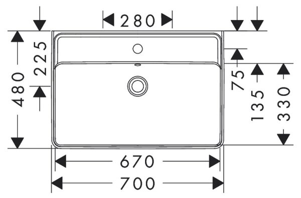 Hansgrohe Xanuia Q lavoar 70x48 cm dreptunghiular clasică alb luciu 61132450