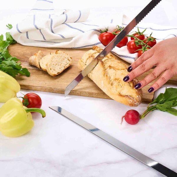 Set 3 cutite profesionale lungime mare 46 cm pentru cofetarie si patiserie, ghidaj pentru taiat blat tort, onuvio®