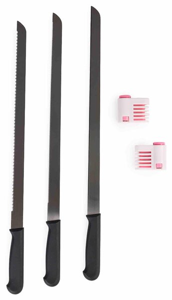 Set 3 cutite profesionale lungime mare 46 cm pentru cofetarie si patiserie, ghidaj pentru taiat blat tort, onuvio®