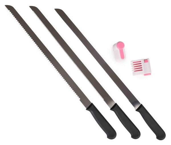 Set 3 cutite profesionale lungime mare 46 cm pentru cofetarie si patiserie, ghidaj pentru taiat blat tort, onuvio®